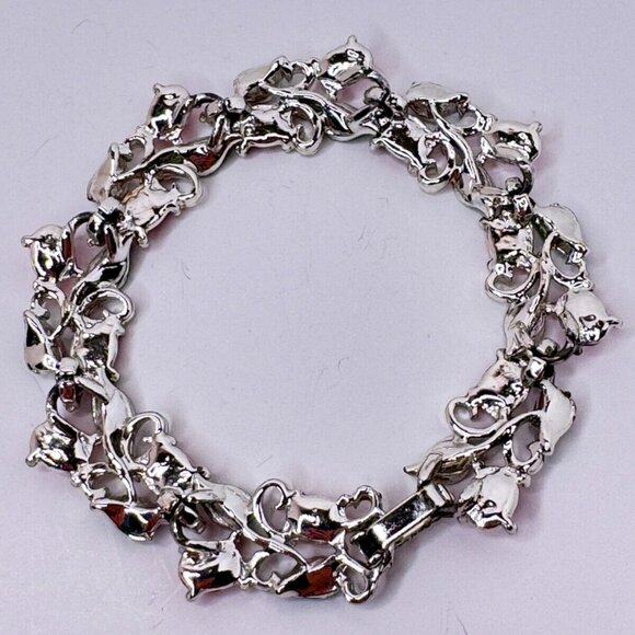 Christmas Holly Bracelet Red Green Silver Tone Metal Festive Winter Holidays - Picture 3 of 6